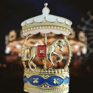 Gold and Blue Carousel Horse Brooch